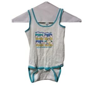 Vintage Gerber Onesies Baby Bodysuit White Teal Ribbed Chicks Graphic Size L USA